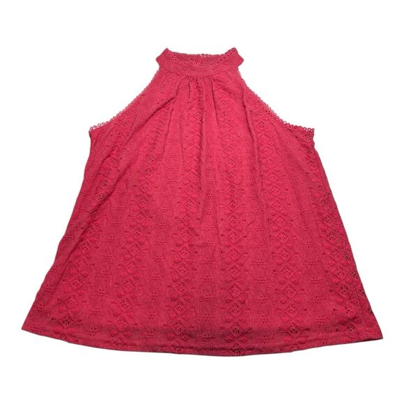 Cable & Gauge Tops - Cable & Gauge Hot Pink Lace Halter Top L Lined Eyelet Crochet Blouse Coquette